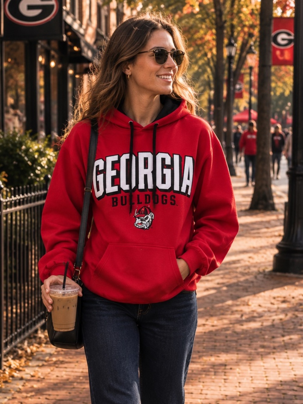 Champion Georgia Bulldogs Hoodie‎ Red Black White Appliqué Embroidered Small